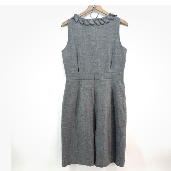 J Crew Sheath Pencil Dress Women 8 Gray Wool Blend Ruffle Applique Career Corp - Picture 2 of 8